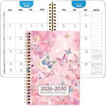 Sổ kế hoạch/lịch tháng 2026-2030 - Tháng 1 năm 2026 đến tháng 12 năm 2030, lịch 5 năm, thiết kế hoa bướm tím, lịch lập kế hoạch hàng năm, phân chia tháng, lịch 60 tháng, kích thước 5.5" x 8.3", 71 tờ/142 trang giấy dày, bìa chun, gáy xoắn bền chắc, cán màng, có túi đựng, quà tặng ngày lễ, năm mới, ngày Valentine. - A5 - Xem 3