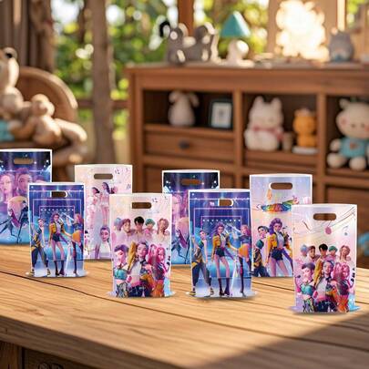 10个/套 韩流音乐主题派对装饰糖果礼品袋，可爱小巧的礼品袋，适合生日派对、节日庆典、婴儿派对、婚礼、毕业派对、K-pop粉丝派对，可装糖果、零食、玩具等。