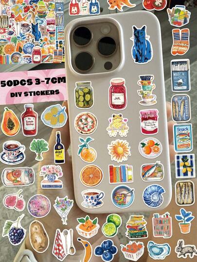 50pcs/Pack Vintage Mediterranean Style Stickers, PVC Material, 3-7cm Each, Creative Aesthetic Design, Unique Patterns, Suitable For Scrapbooking, Tablet, Notebook, Phone Case, Laptop, Motorcycle, Skateboard, Album, Guitar, Lunchbox, Power Bank, Earphone Case, Fridge Magnet, Car Decal, DIY Decoration For Teens And Adults Scrapbook Supplies Stationery Funny Stickers