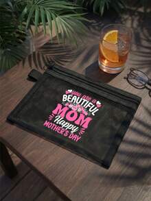 1pc Mother's Day Themed Makeup Mesh Bag, Mother Makeup Bag, "You Are A Beautiful Mother, Happy Mother's Day" Floral Pattern, Mother Gift, Large Capacity Women's Travel Makeup Bag Toiletries, Diy Storage Bag, Portable Foldable Storage Bag, Suitable For Personal Travel Cosmetics Collection, Travel Small Bag Toiletries Bag - Multicolor - View 8
