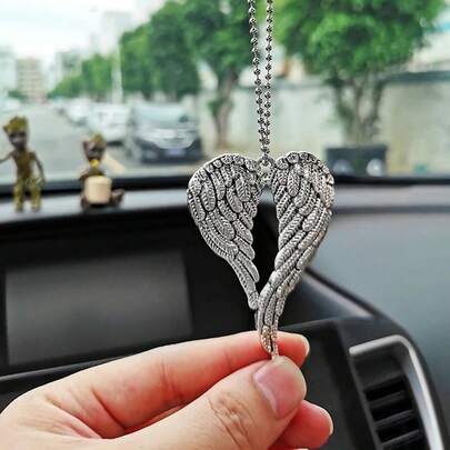 Silver Vintage Angel Wing Pendant, Car Interior Decoration Hanging On Rearview Mirror