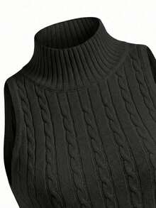Áo tank top dệt kim màu trắng không tay dành cho nữ, kiểu dáng ôm sát thanh lịch kiểu Pháp màu đen. - màu đen - Xem 8