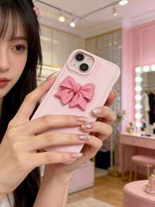 INS Style Sweet Peach Red 3D Bow Textured Phone Case Suitable For Apple 17 Pro Max, 17 Pro, 16 Pro Max, 15, 14 Pro, 13, 12 Pro, 14, 11, 13, Apple Phone Protective Case - Multicolor - View 5