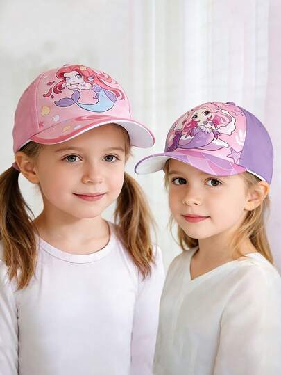 1pc Kids Summer Hat, Cute Cartoon Baseball Cap For Girls, Outdoor Sun Protection, Suitable For 3-7 Years Old