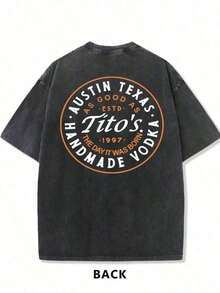 1 PcsRetro Vintage Tito Graphic T Shirts, (230g 100 Percent Cotton T-Shirt), Fashionable Vintage Washed Men's Cotton T-Shirt, A Perfect Surprise Gift For Family And Friends, Dropped Shoulder Design, Round Neck, Male And Female T-Shirt, Men's Summer T-Shirt, Holiday Gift, Ideal Present. New Casual T-Shirts For Men And Women-HD07180g 100% Cotton Soft - 黑色 - 查看 3
