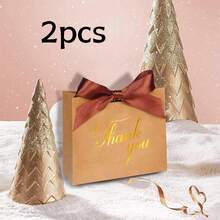 50/2 个礼品袋，白色、黑色、粉色、自然色，印有“谢谢”字样，伴娘礼盒，配白色丝带，适用于婚礼、生日派对、情人节、新娘礼物 - 棕色 - 查看 7