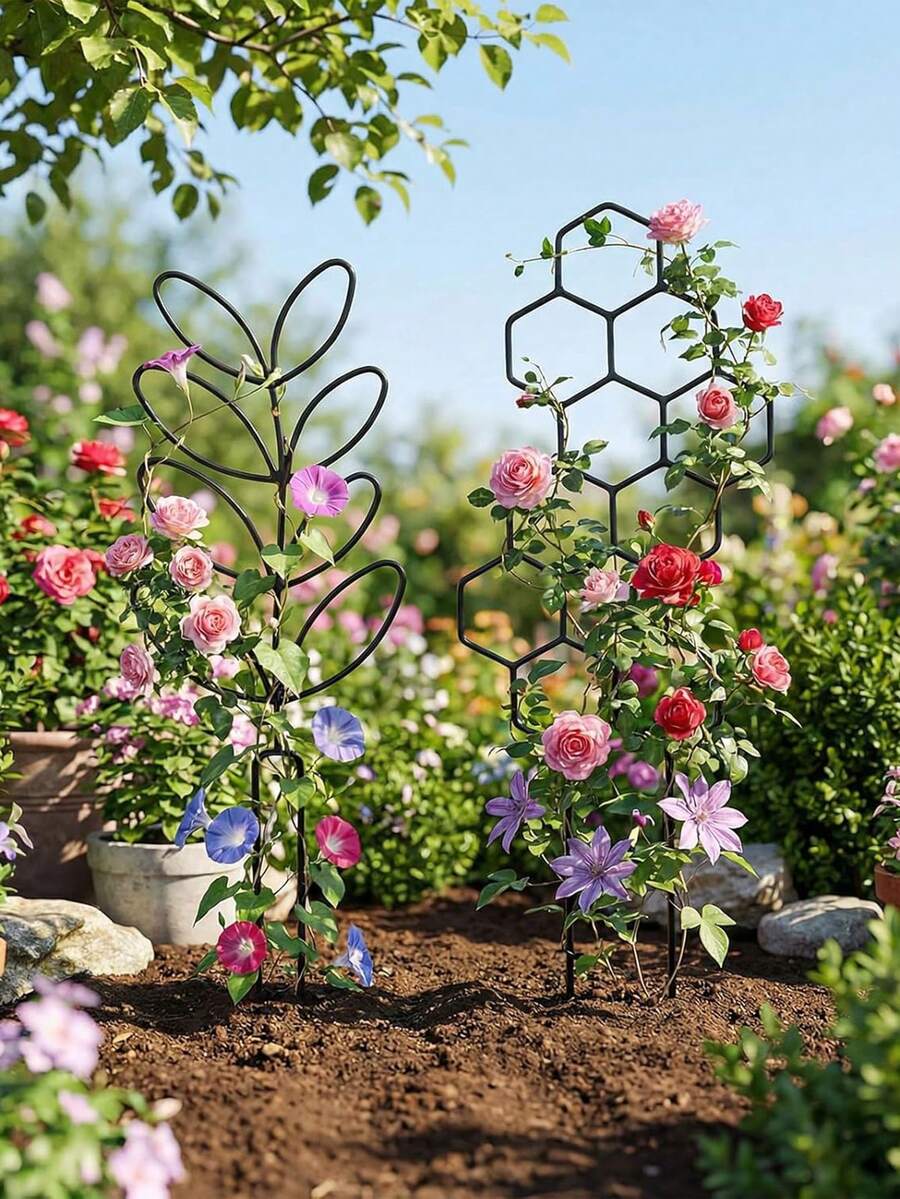 2pcs Indoor Plant Shelves, Black Leaf Design, Honeycomb Shaped Racks For Potted Plants, Garden Racks, Indoor Climbing Plants