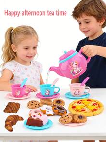 25pcs Girls Afternoon Tea Party Playset, Including Realistic Desserts, Cakes, Coffee & Tea Sets, Gift For Girls - Unicorn Afternoon Tea - View 3