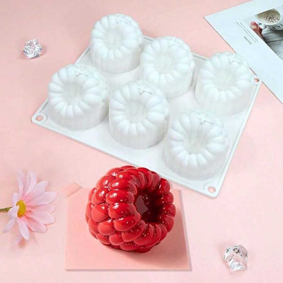 6pcs Heat-Resistant Non-Stick Silicone Raspberry Shaped Baking Mold, White Wavy Edge Baking Tool, Mother's Day Gifts, Items For Mom, Baking Supplies