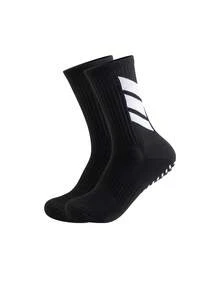 1双/4双/6双装 男士防滑点状透气条纹中筒袜，适合足球、训练 - 黑與白 - 查看 13