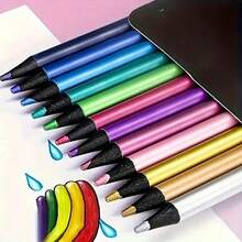 24pcs Metal Color Wooden Colored Pencils, Brilliant Pearlescent Texture, Soft And Hard Leads, Smooth Coloring With Vivid Pigments, Suitable For Professional Art Creation, Adult Coloring Books, Hand Painting, DIY Crafts, Creative Drawing Pencil Set - Round - View 7