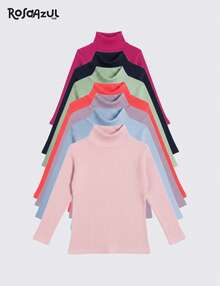 Children's Long-Sleeved High-Neck Ribbed Blouse - Light Grey - View 3