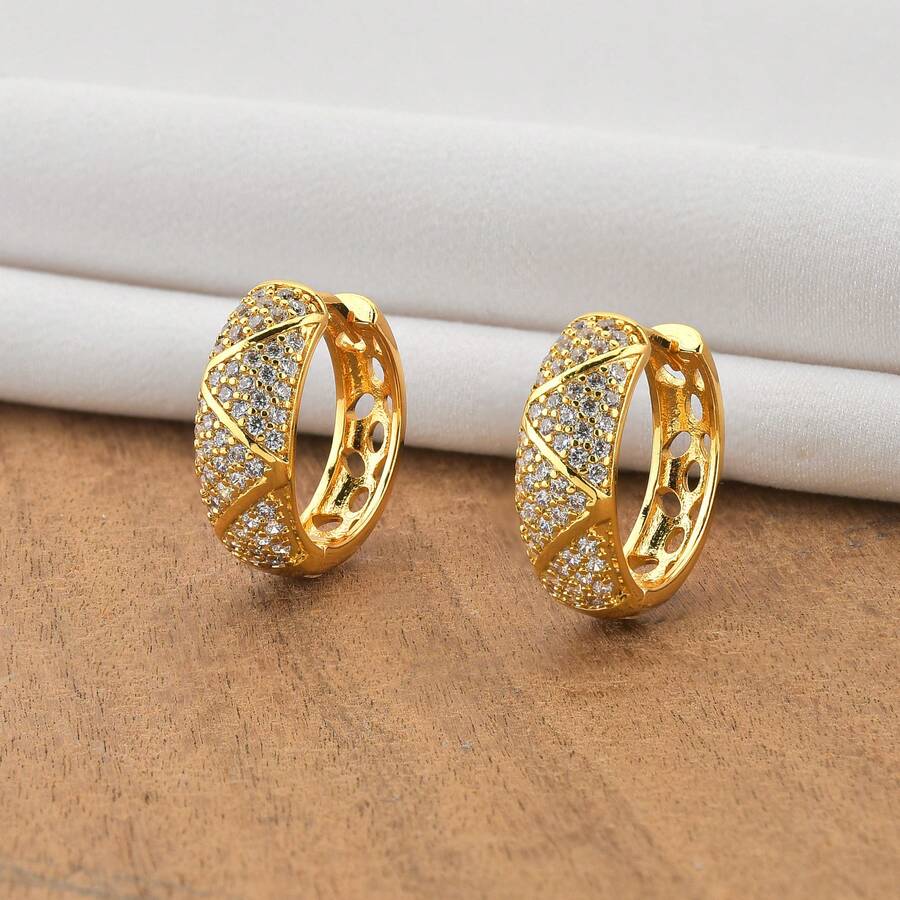 Women's Large Hoop Earrings Set With Cubic Zirconia And 18k Gold Plated - Semi-Precious Jewelry - Blogger Style - Gold - View 1