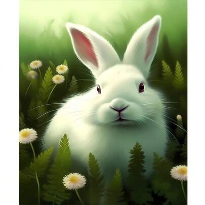 1幅2D DIY钻石画，可爱兔子，动物系列钻石艺术DIY工艺品，家居装饰墙画，完美的节日礼物