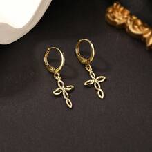 一对时尚简约镀金铜质扭曲十字耳环，男女皆宜日常佩戴 - 金黃色 - 查看 6