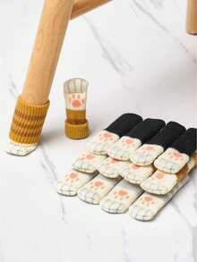 4pcs Cat Paw Pattern Anti-Slip Table Leg Covers, 1pc Cute Chair Leg Pads, Suitable For Home Use And Door Handles, Thickened Cat Paw Chair Leg Protectors, Slip Them Over Chairs To Protect Floors And Furniture. - Multicolor - View 5