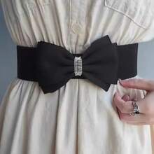 Fashion Adjustable Women's Elastic Wide Belt Plus Size Solid Color Elastic Bow Belt Bowknot Waistband Dress Jeans - 紅色 - 查看 3