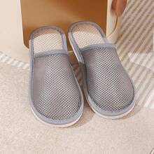 女士新款亚麻拖鞋，舒适静音室内家居拖鞋，透气镂空鞋面，卧室情侣拖鞋，酒店拖鞋 - 灰色 - 查看 4
