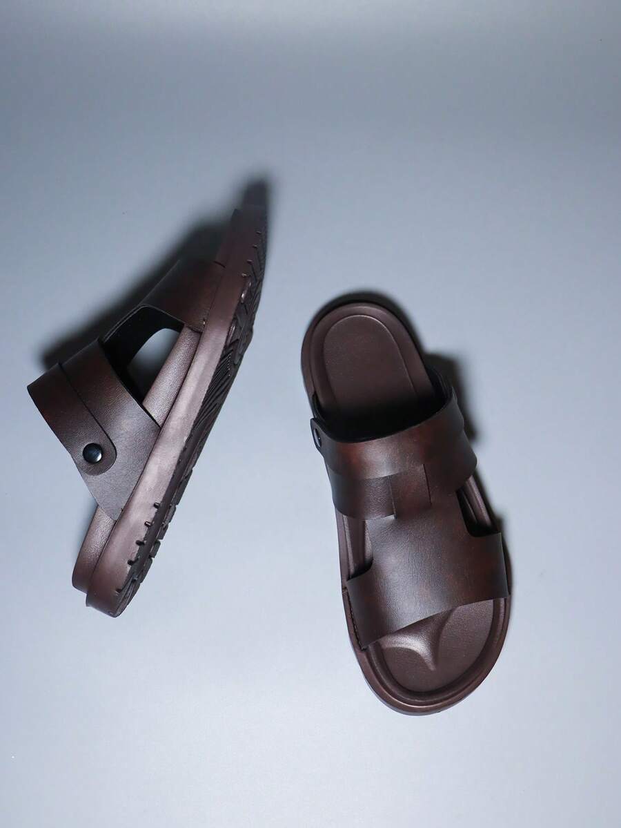 Men's Classic Arabic Style Flat Brown Slide Sandals, Casual EVA Sole, Suitable For All Seasons - Brown - View 1