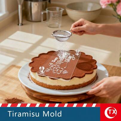 TX 1pc Transparent Acrylic Tiramisu Stencil Board, Customizable "Happy Mother's Day" Tiramisu Cake Lettering Mold, Hollow Blessing Phrase Design Template, Easy To Operate, Clear Pattern, Reusable, Suitable For Baking Cake Decoration, Tiramisu And Mother's Day