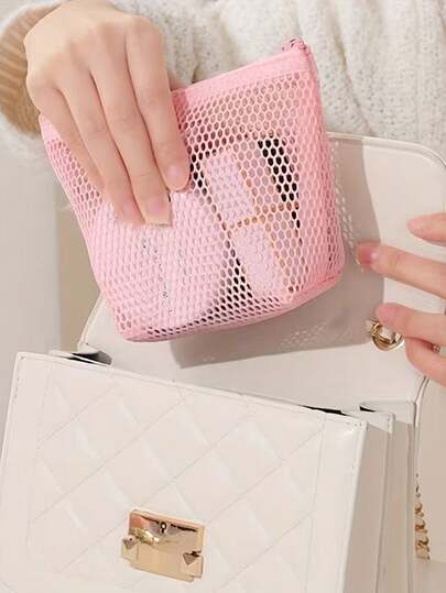 1pc Dopamine-Colored Lipstick Pouch, Portable Mesh Makeup Bag, Small Square Lipstick Storage Bag, Mesh Sanitary Napkin Bag.