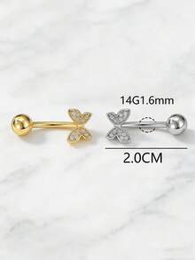 1pc Dual Butterfly Flutter Gold/Silver Navel Ring Belly Button Nail Body Jewelry - Butterfly - View 6