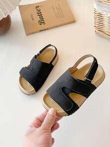 1 đôi dép xăng đan trẻ em kiểu dáng tối giản, mềm mại, chống trơn trượt, có khóa dán. - màu đen - Xem 5