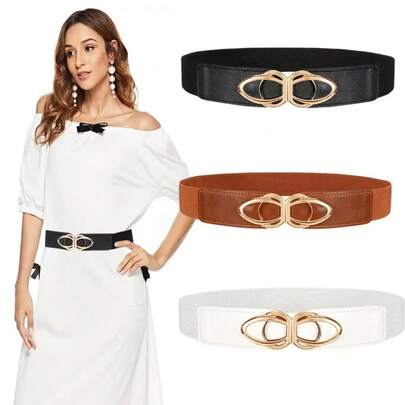 1pc Versatile Elastic Waist Belt, PU Leather Buckle Waist Band Decor For Dress, Minimalist Fashion For Women