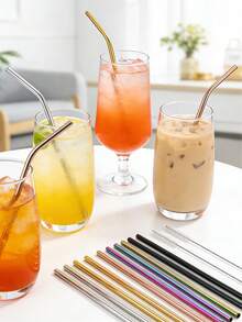 20支装不锈钢吸管套装，可重复使用的金属直吸管和弯吸管，带清洁刷，适用于咖啡、鸡尾酒和果汁。 - 查看 12