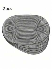 2/4/6/8/10/12 件套编织椭圆形餐垫，12x18 英寸，天然编织耐热餐垫，适合日常家庭聚会和婚礼宴会（深灰色） - 深灰色 - 查看 9