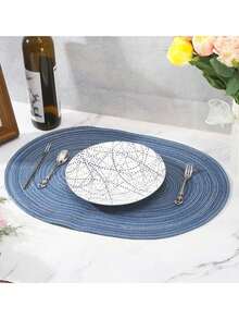 2/4/6/8/10/12 Pcs Set Woven Oval Placemats, 12x18 Inches, Natural Woven Heat Resistant Placemats, Suitable For Daily Family Gatherings And Wedding Parties (Blue) - Blue - View 3