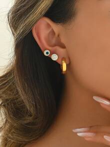 3对不锈钢眼睛形状耳环套装，时尚百搭，适合女性日常佩戴。 - 多色 - 查看 2