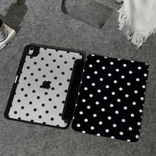A Sleek Minimalist Black-And-White Polka-Dot 3+Y Multi-Fold Flat-Screen Protector, Compatible With  10/11,  A16,13-Inch Air, 11-Inch Pro (2020/2021/10th Generation), And 11-Inch Soft Edge Air. Featuring A Built-In Pencil Slot, This Lightweight Yet Durable Case Includes An Adjustable Stand And Automatic Sleep/Wake Functionality.Perfect As A Back-To-School Or Easter Gift, Suitable For Both Men And Women. - 黑色 - 查看 5