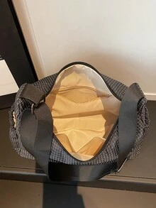 Women's Fabric Plaid Crescent Underarm Bag, Letter Embroidery Multi-Pocket Design Can Hold Water Bottle, Casual Sports Practical Shoulder Bag - Multicolor - View 5