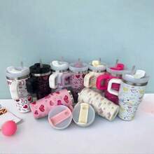 600ml Thermal Mug With Handle, Lid And Straw – Flower Print 1866-600ml - 隨機的 - 查看 1