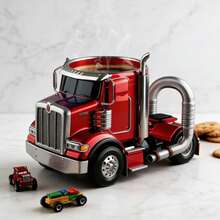Novelty Semi Truck Shaped Coffee Mug, 18oz Stainless Steel Cup, Cool Trucker Gift For Men - 紅色 - 查看 3
