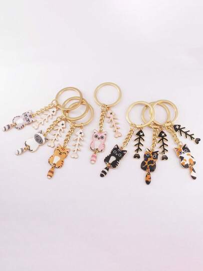 1 pieza de lindo y exquisito colgante de gato con cola móvil, accesorio decorativo de hebilla para cremallera de bolso o llavero, adecuado para uso diario tanto para hombres como para mujeres