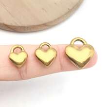 2个简约金色心形吊坠，不锈钢材质，爱心造型，适用于DIY项链、手链、耳环等首饰制作配件 - 金色 - 查看 3