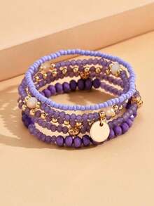 5pcs/Set Fashion Multi-Layer Rice Pearl Chain Bracelet Necklace Pendant Set - one-size - View 5