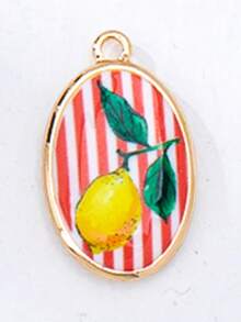 1pc Oval-Shaped DIY Jewelry Pendant, Suitable For Necklace, Bracelet, Earring Making - Gold Plated Enamel Ocean & Fruit Pendant, Jewelry Making Supplies - Summer Theme Jewelry Accessory - Multicolor - View 18