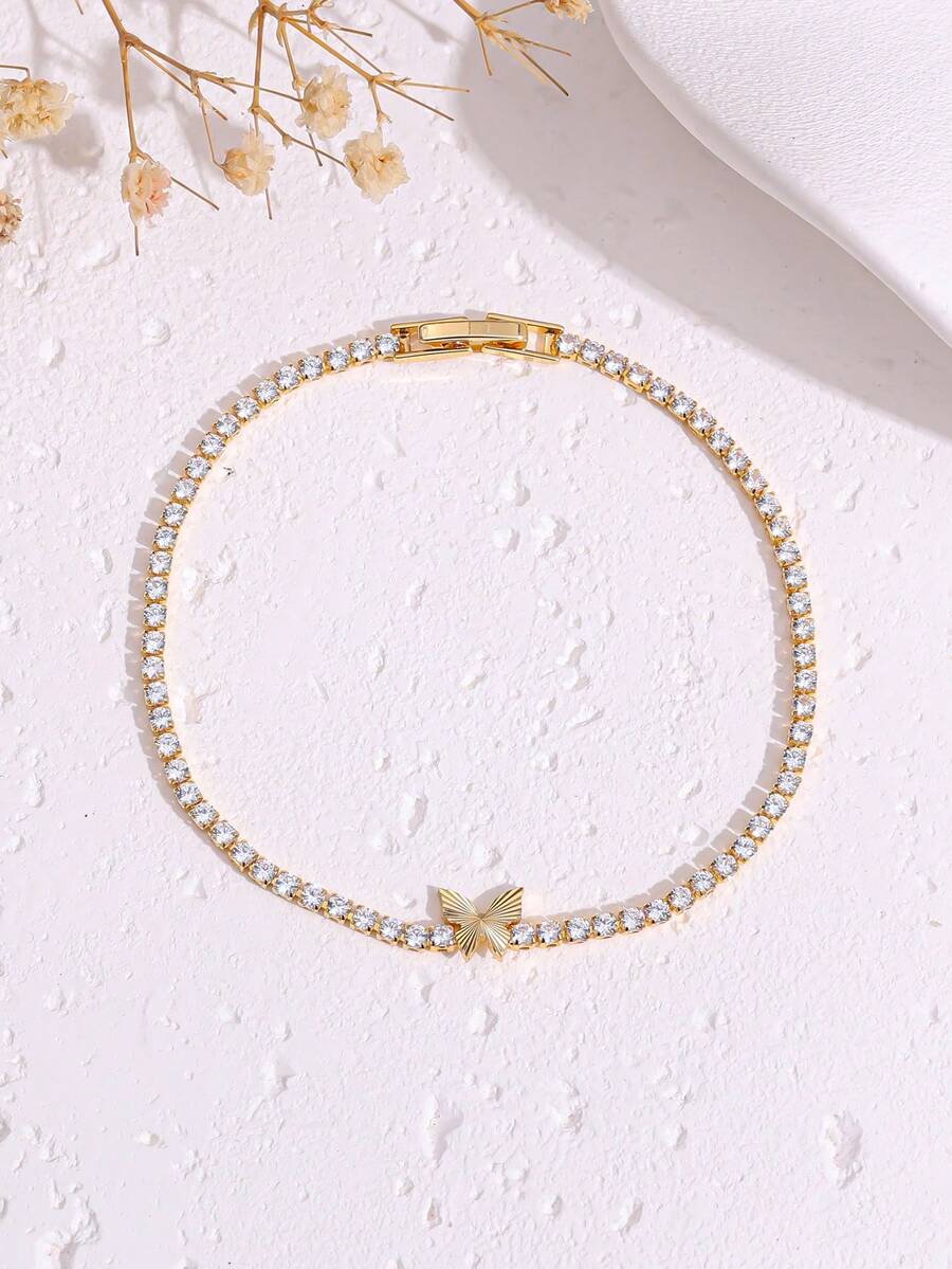 1 pieza Pulsera minimalista de mariposa con circonita cúbica brillante, de lujo y alta gama, regalo ideal para la novia - Pulsera - Ver 1
