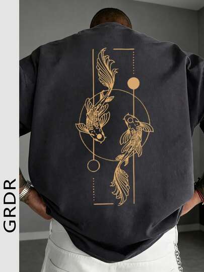 GRDR 男士休闲印花街头文化图案圆领短袖T恤，夏季