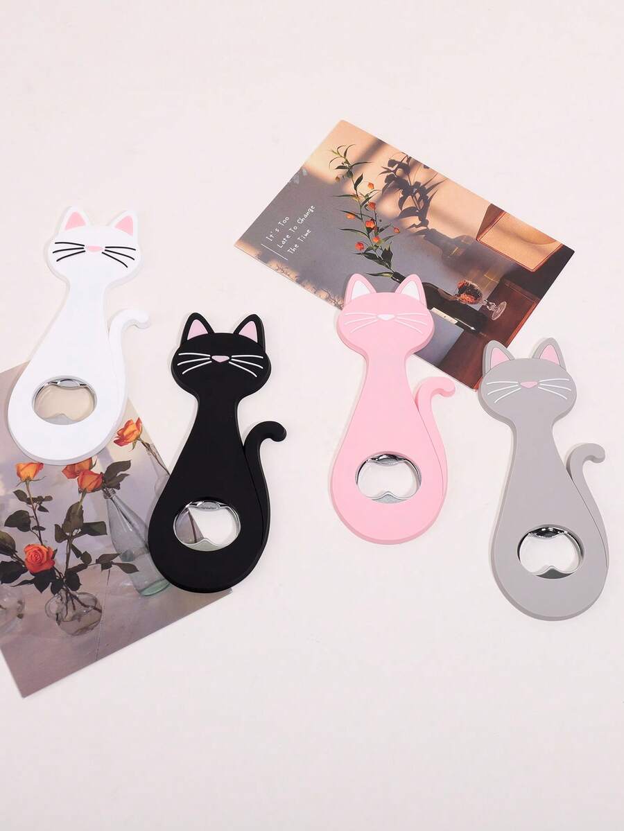 1个硅胶酒瓶盖开启器，创意冰箱磁铁猫形开瓶器，两用磁性啤酒瓶盖开启器厨房工具 - 彩色 - 查看 1