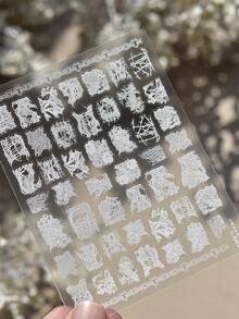 1pc 3D Embossed Nail Art Sticker, Ins Popular Japanese Ballet Style Lace Nail Decals, Self-Adhesive Nail Decoration Sticker Nail Stickers - White - View 3