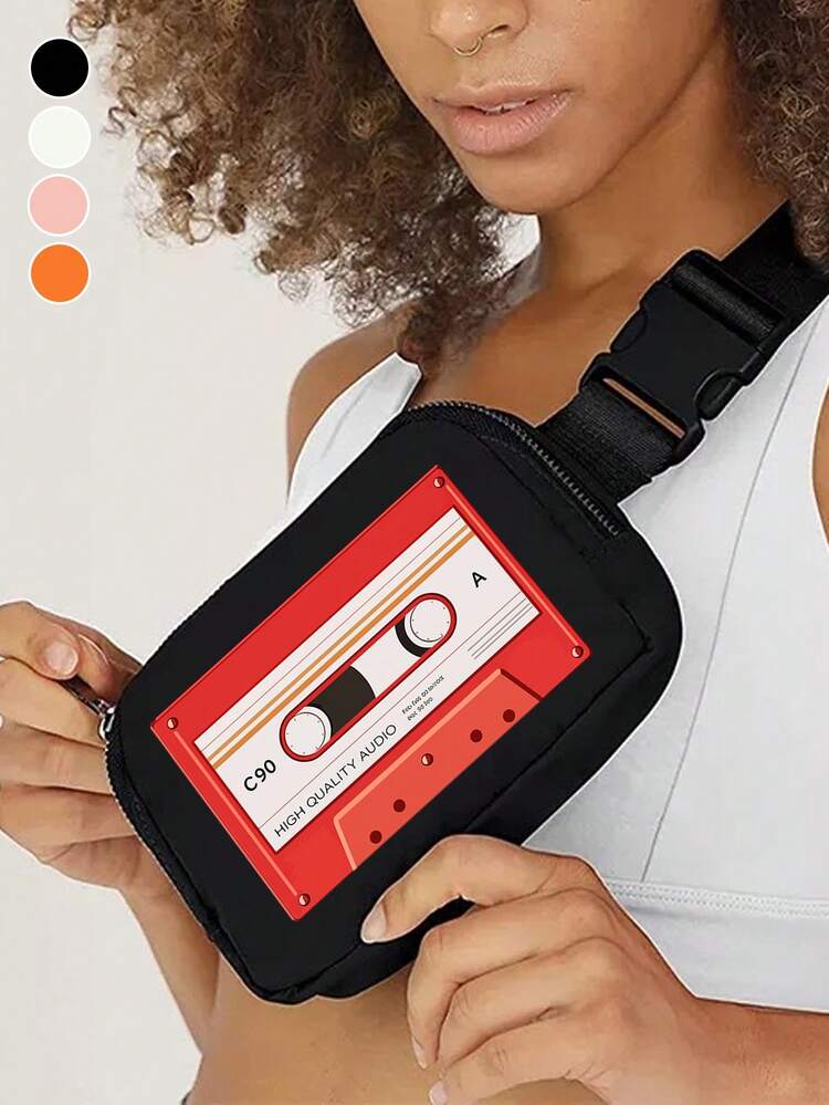 1个带卡片磁条图案的斜挎胸包，防水户外运动斜挎包，便携式腰包，运动包，可调节肩带和拉链封口，男女通用单肩包，可装手机、钱包、钥匙，适合跑步、旅行、健身、节日、日常休闲使用，时尚达人、返校季、艺术爱好者、怀旧装饰爱好者，理想的生日礼物、结婚礼物、活动礼物、派对礼物、情人节礼物、复活节礼物 - 彩色 - 查看 3