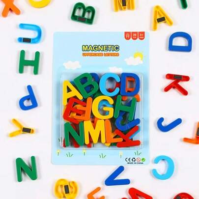 26pcs Colorful Uppercase Letter Stickers & English Alphabet Refrigerator Magnets Set, Early Learning Educational Toys For Kids, Cognitive Development Teaching Materials For Home School Preschool, Perfect Halloween Christmas Easter Birthday Holiday Gifts For Boys Girls
