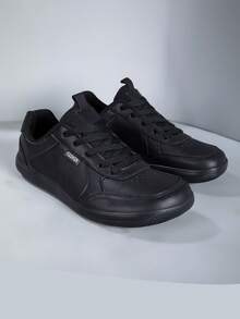 Men's Casual Sporty, College Style Comfortable Sneakers, Suitable For Outdoor Activities, Gym, Work, Party, Birthday Gift - Black - View 1