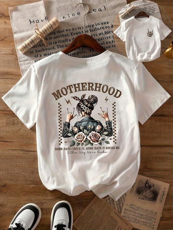 女士休闲“有时我就是摇滚明星”创意花卉玫瑰闪电印花短袖圆领T恤，母亲节T恤，舒适日常优雅套头衫系列。圆领短袖休闲春秋夏季女装返校上衣/夏季穿搭，女士度假穿搭，女士夏季穿搭，女士春季穿搭，上衣，女士夜店穿搭