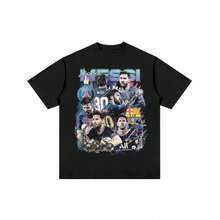 Messis Career Collage Graphic T-Shirt  Barcelona & PSG Soccer Star Fan Top. - 黑色 - 查看 1