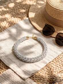 imoli 1件时尚夸张夏季手工麻绳涤纶加厚项链，适合女性日常佩戴、节日聚会、度假珠宝礼品 - 32361-nek-white-EP - 查看 5